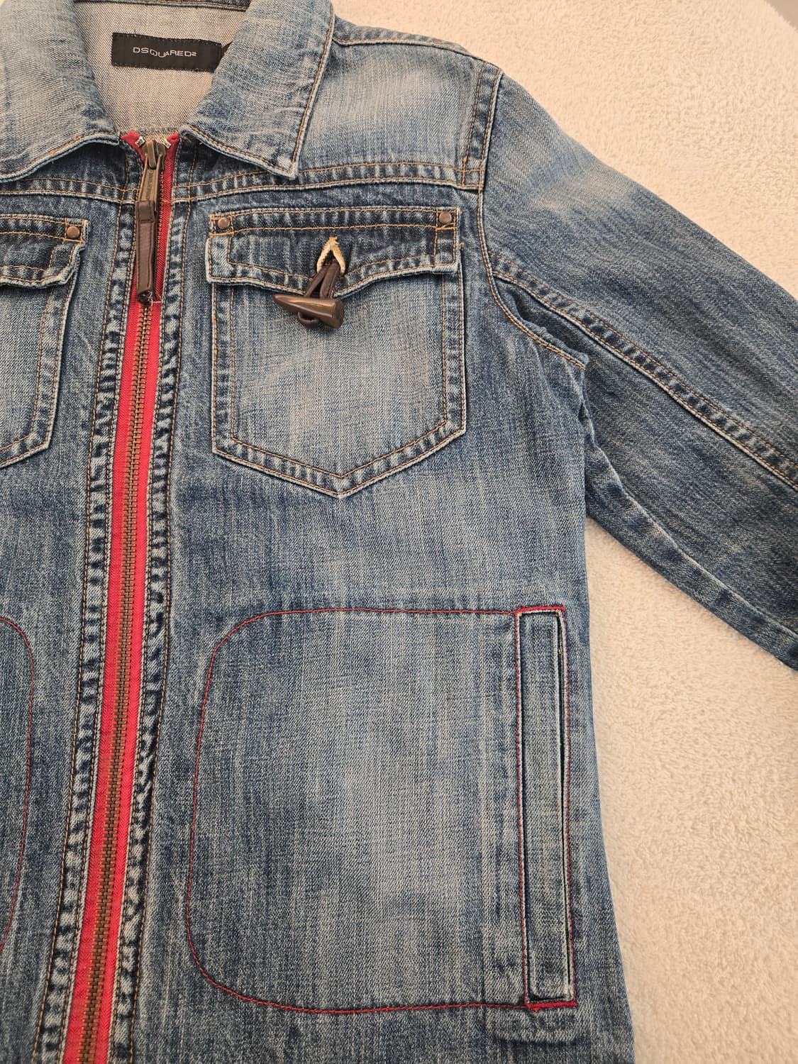 디스퀘어드 데님 자켓(연청) 소뿔 레드지퍼 L 상품이미지4