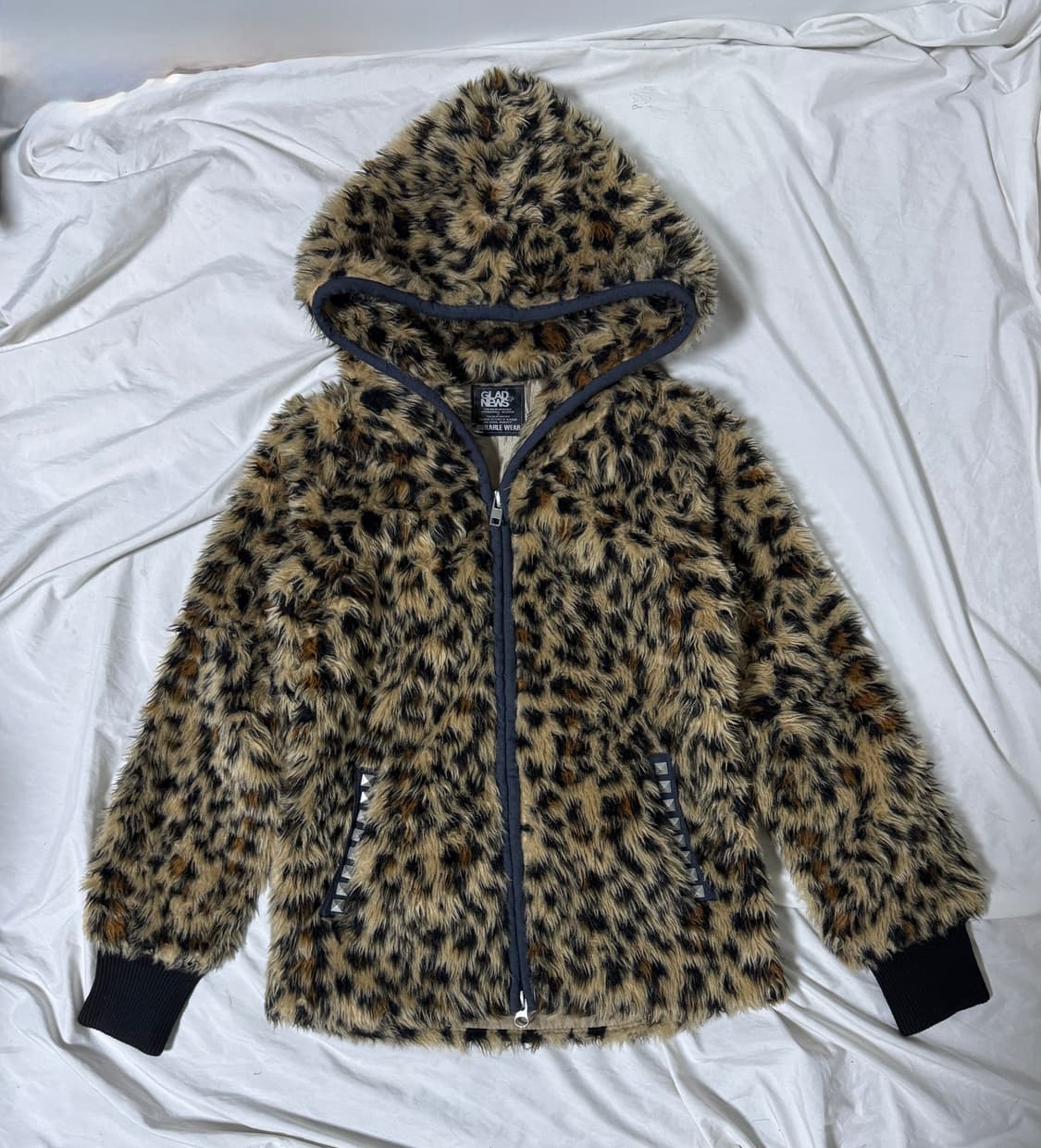 Glad news 스터드 레오파드 퍼 후드집업 y2k 펑크 갸루 상품이미지1