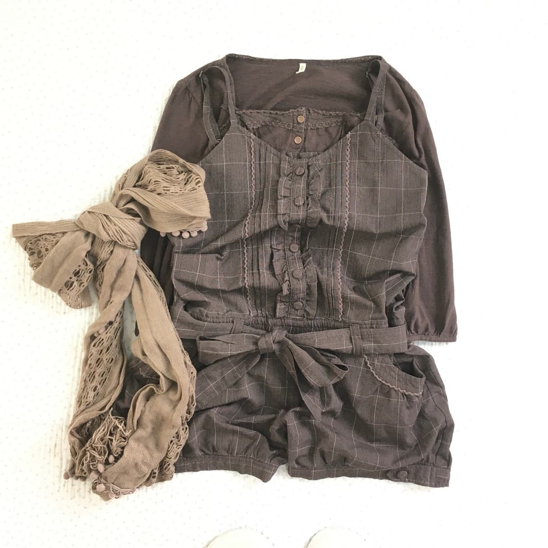 JPN/ 리본점프슈트 모리걸점프수트 라떼갸루 히메갸루 브라운점프슈트 상품이미지1