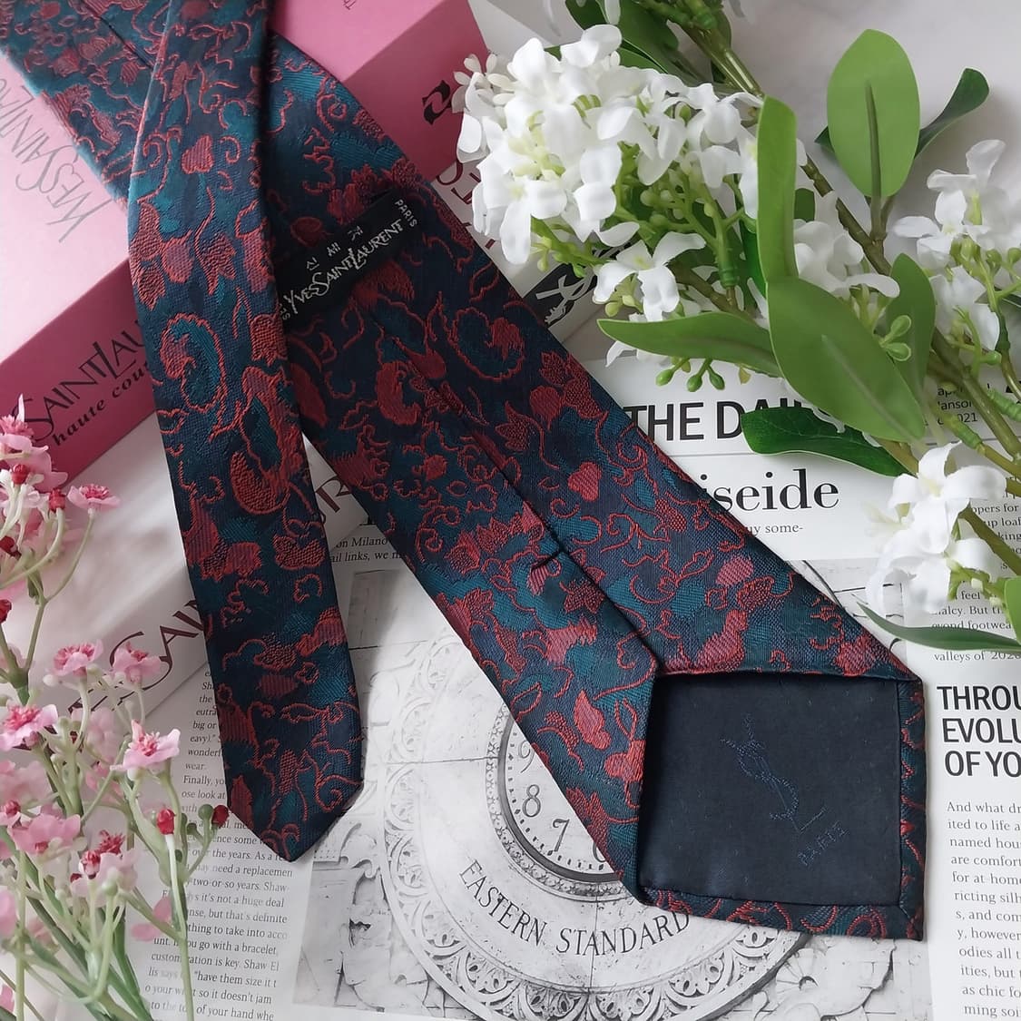 입생로랑 실크 청녹 오너먼트 넥타이 8.7cm A+등급 K1617
 상품이미지5