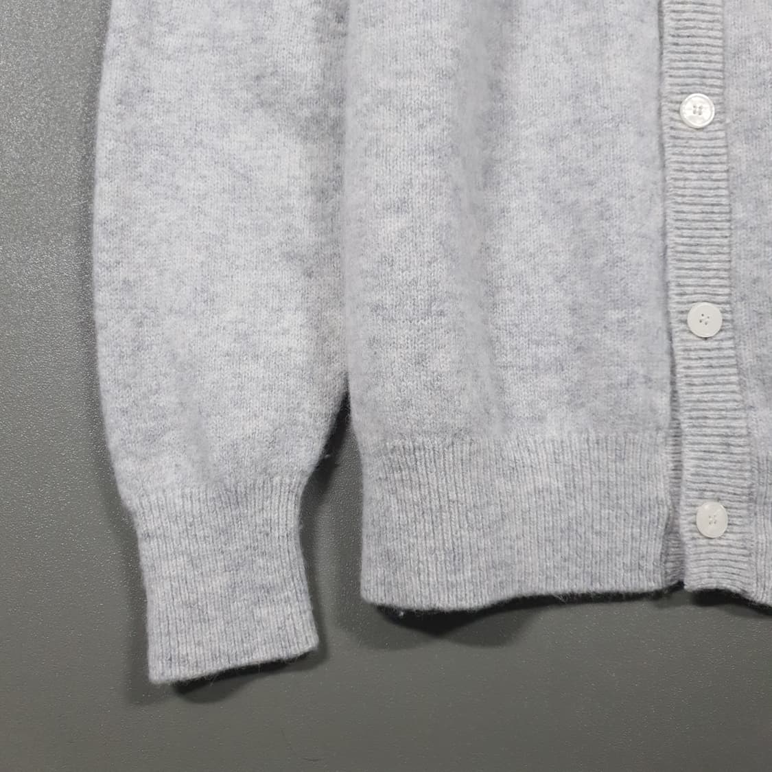 XL) 니티드 쉐기독 울 100% 라운드 니트 가디건 멜란지 그레이 상품이미지5