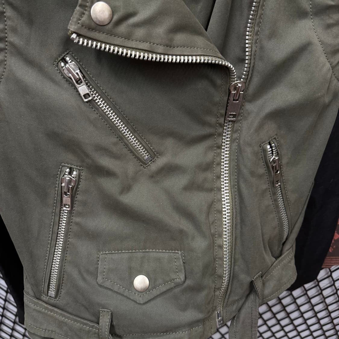 00s 디젤 램스킨 코튼 레더 자켓 전면 집업 포켓 포인트 블랙 카키 상품이미지5