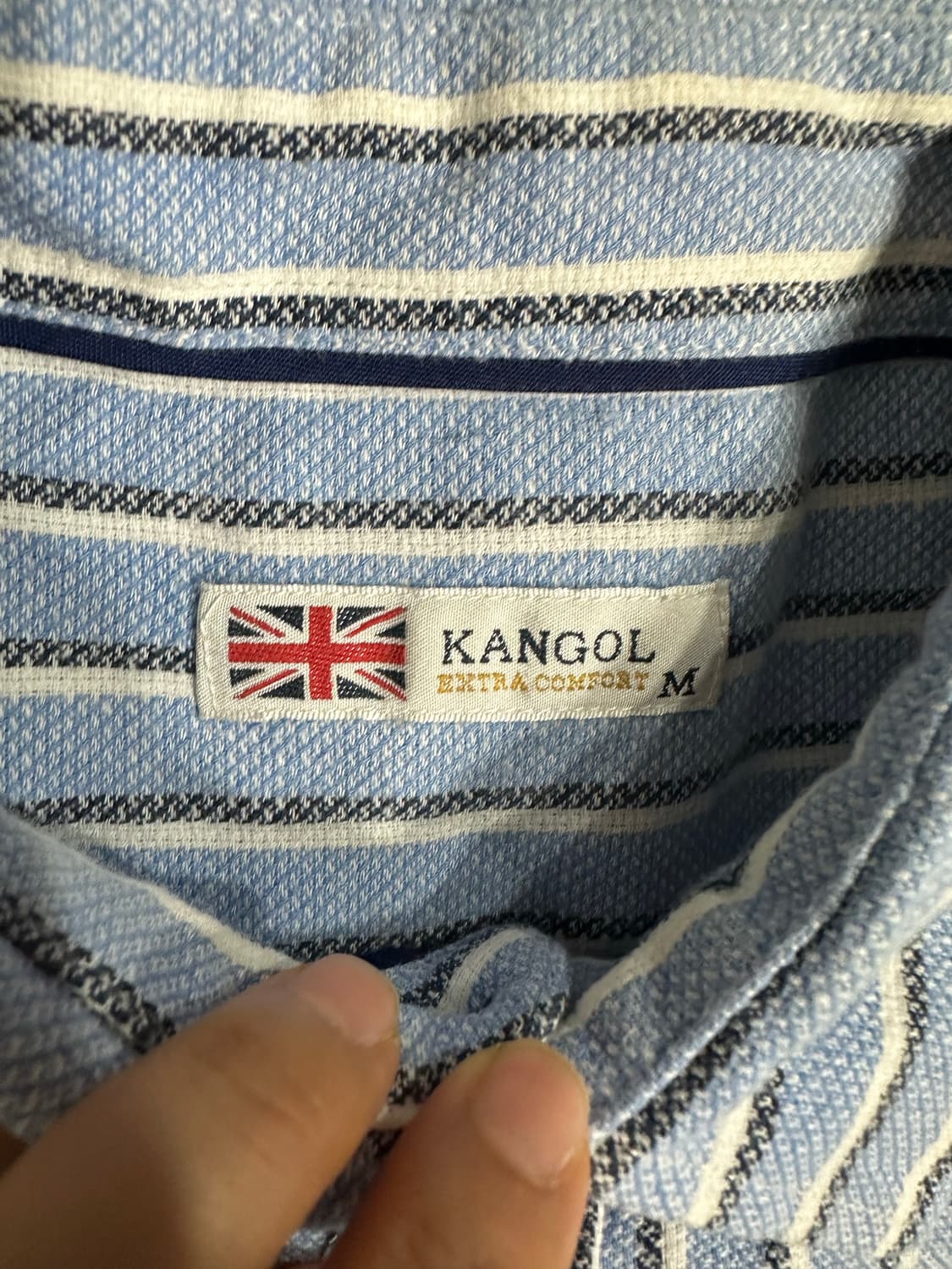 캉골(KANGOL) EX 스트라이프 반팔 셔츠 M 스카이블루 일본빈티지 상품이미지4