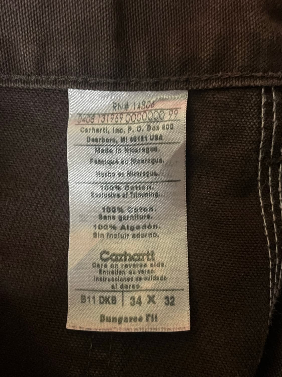 [34X32] 올드 칼하트 싱글니 카펜터팬츠 다크브 라운 B11 dkb 상품이미지3