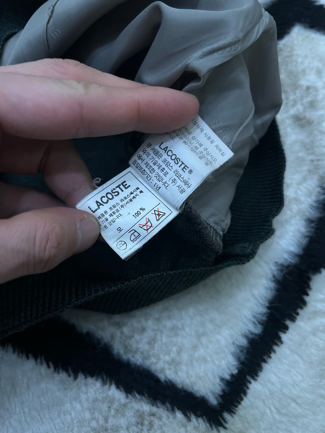 [L]라코스테 V넥 체크 가디건/다크그린 상품이미지6