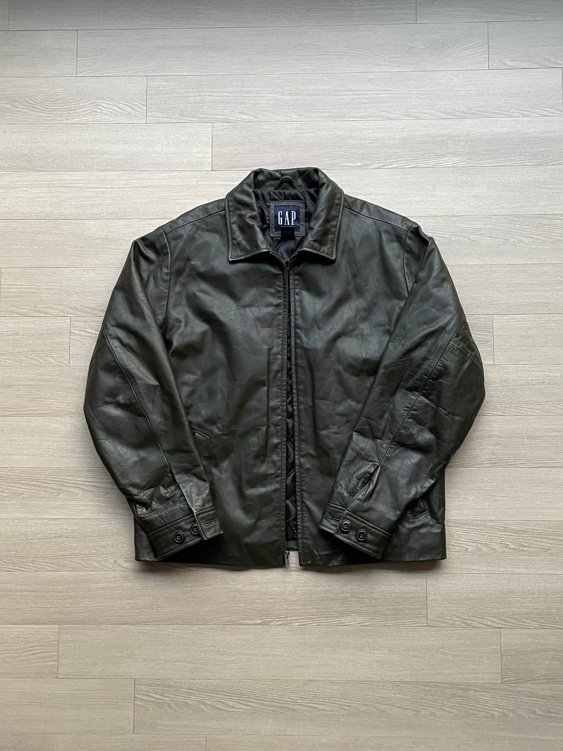 90s 올드갭 레더 자켓 다크 그린 상품이미지1