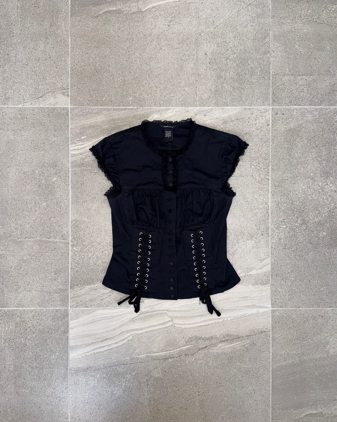Black shirring corset laceup button bl 상품이미지1