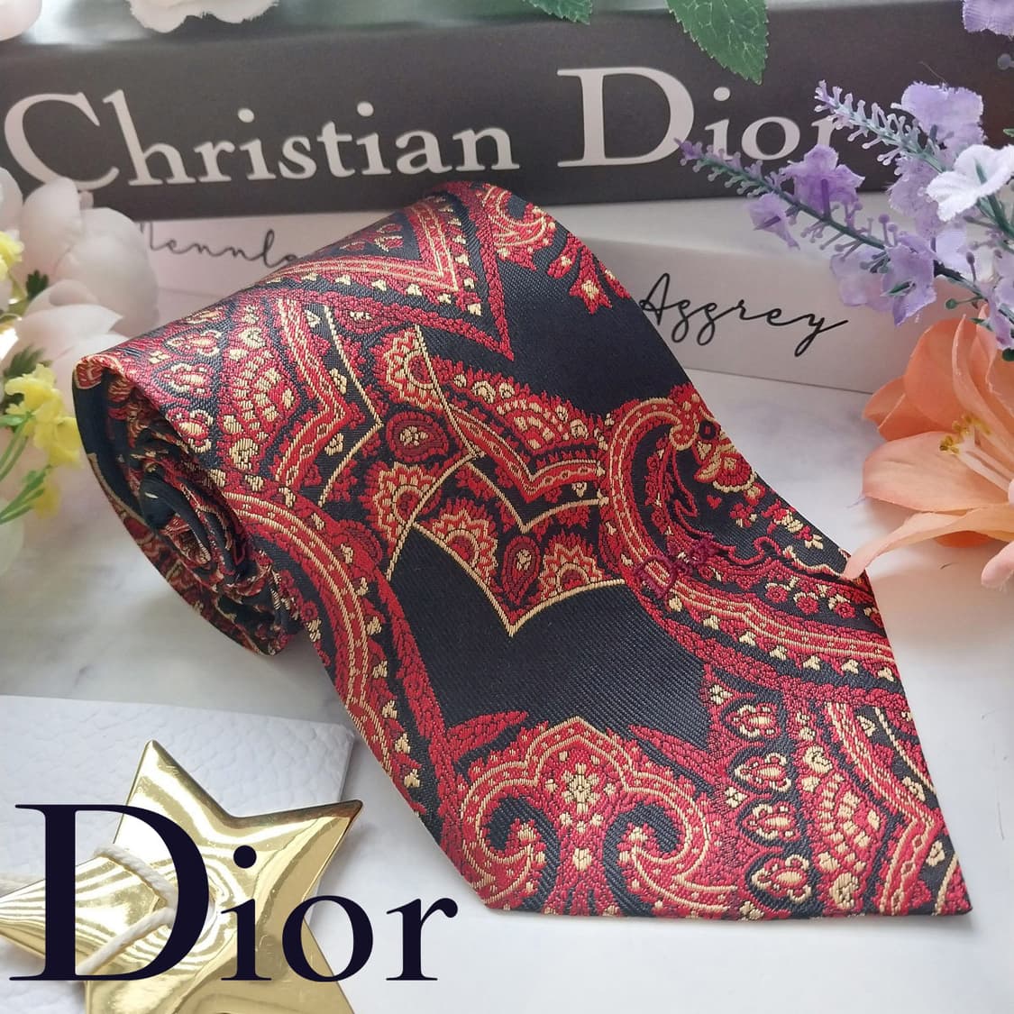 디올 실크 레드&블랙 페이즐리 넥타이 9.5cm A+등급 K1273
 상품이미지1