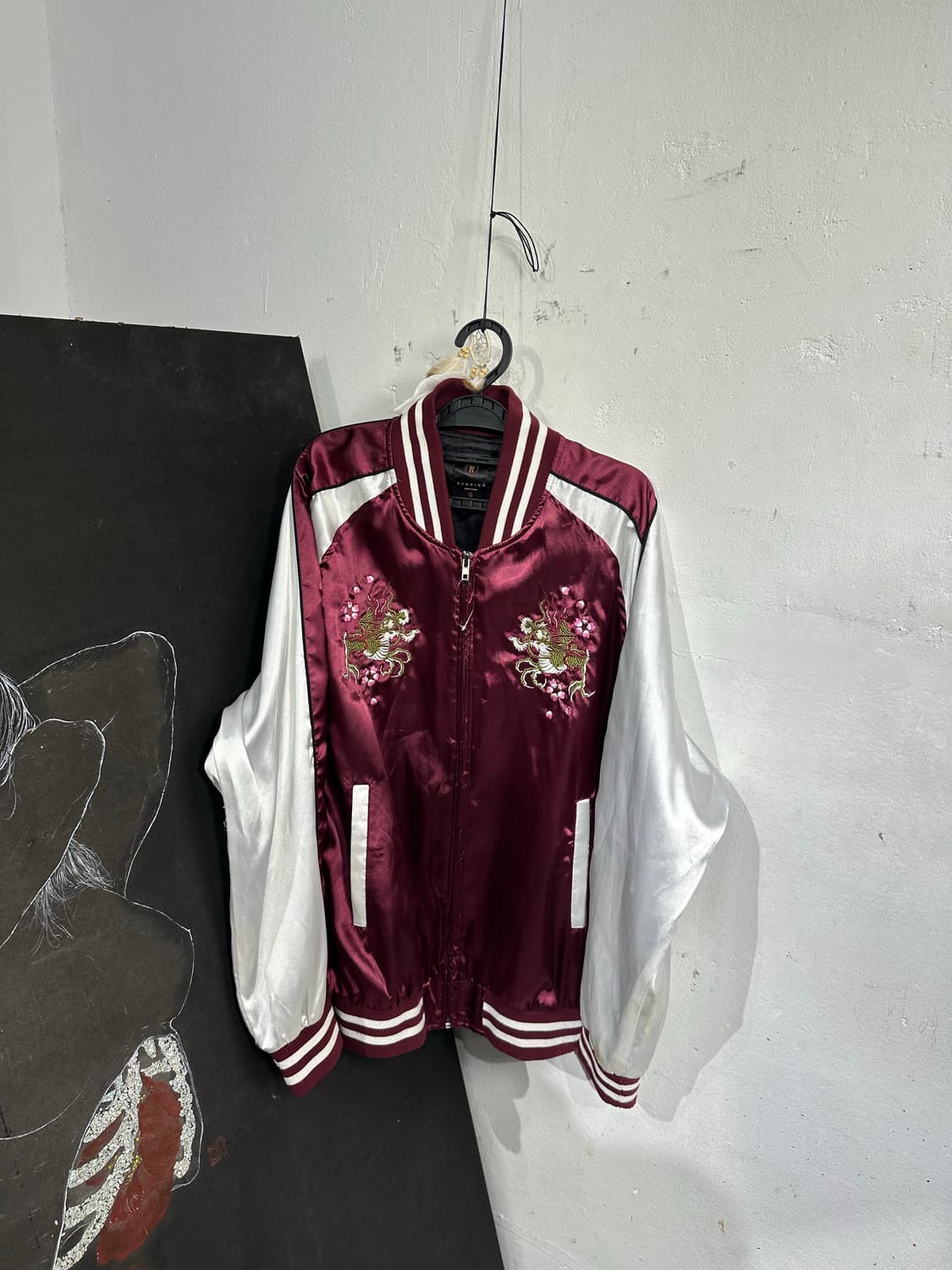 Jpn 일본빈티지 오리엔탈 버건디 용 스카잔 자켓 상품이미지7