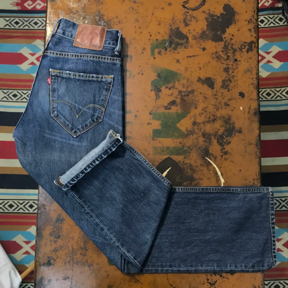 리바이스 523 다크 블루 워시드 데님 팬츠 허리 32 사이즈 상품이미지2