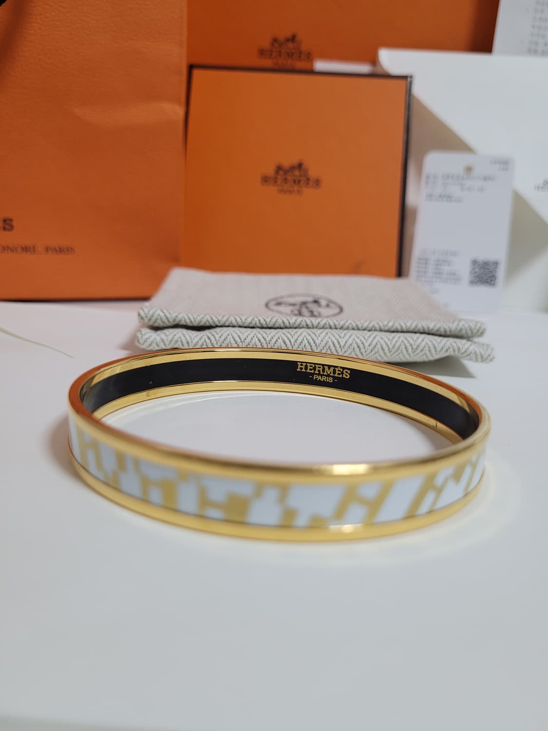 에르메스 OPH 에나멜 뱅글 클릭 H 팔찌 화이트 금장 상품이미지5