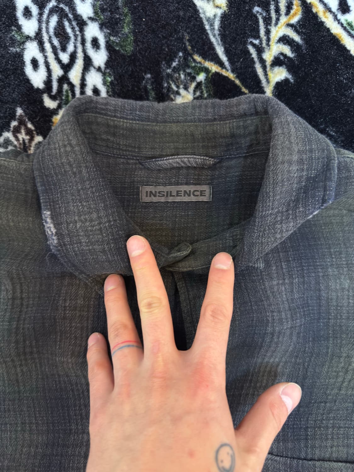 [S] 인사일런스 오버다잉 텍스처드 체크셔츠 워시드 블랙 상품이미지3