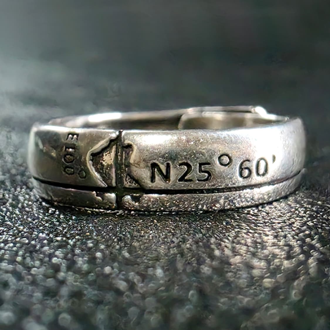 Latitude 실버 남자 엔틱 빈티지 기하학 지도 좌표 반지 상품이미지3