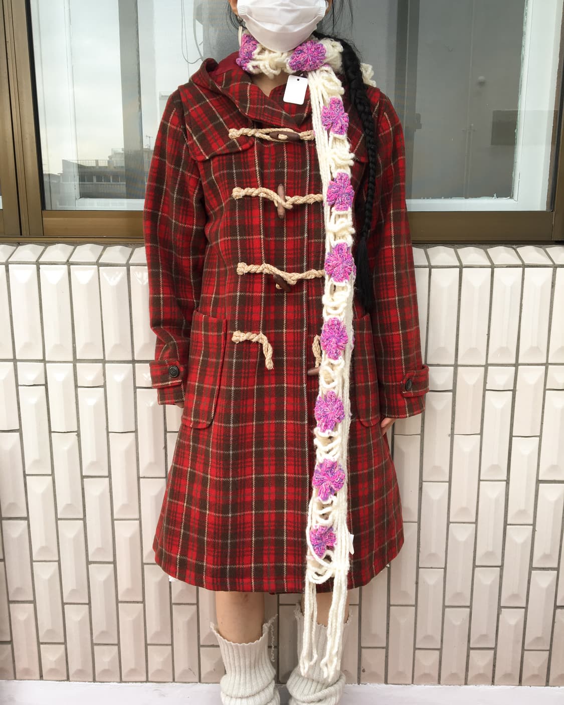Check pattern duffle button hood coat 상품이미지1