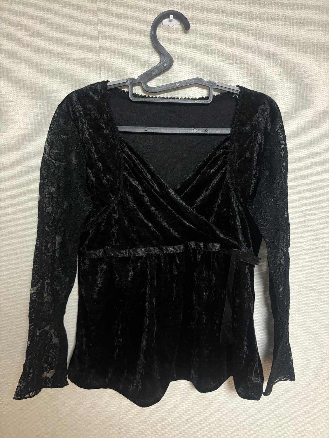 시스루 벨벳 리본 탑 상품이미지2