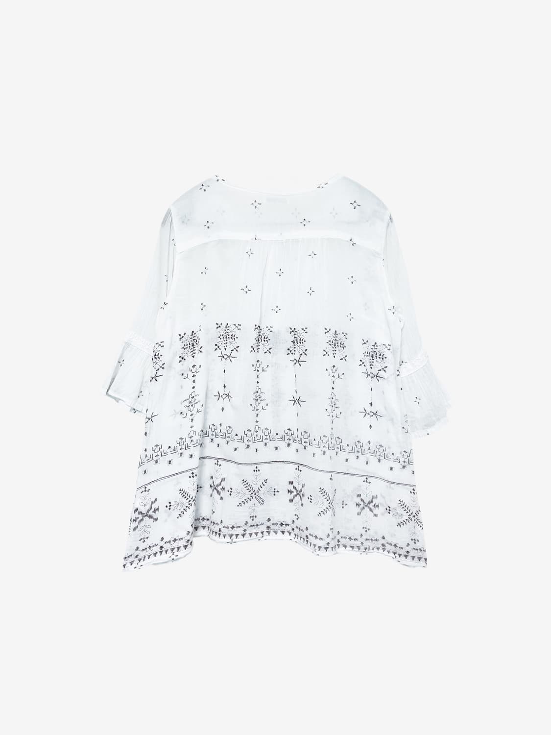 Ethnic Embroidery Ruffle Blouse – White 상품이미지6
