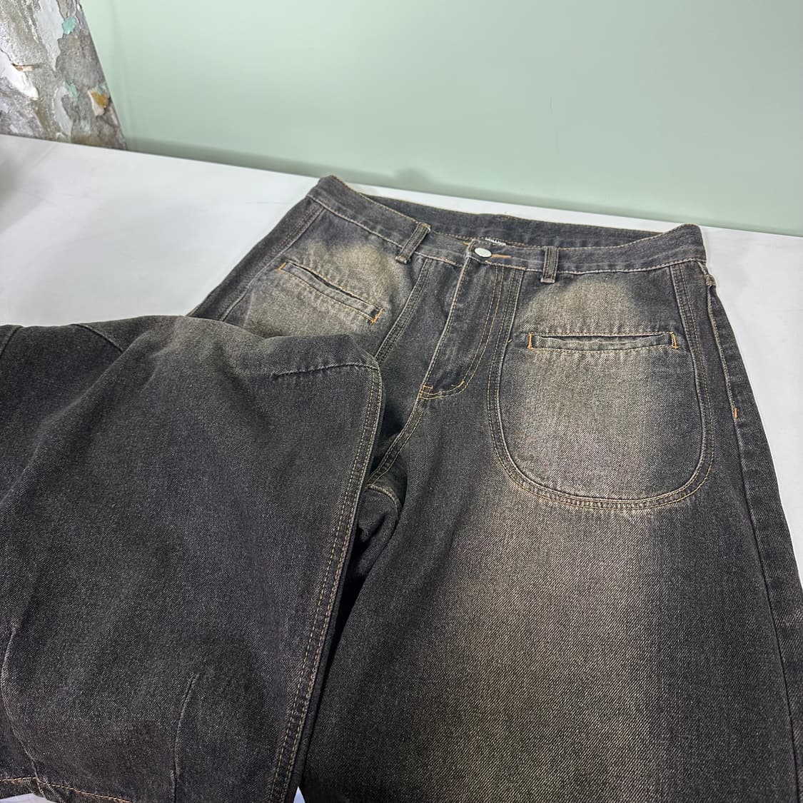 L 트릴리온 하이웨스트 녹워시드 벌룬와이드핏 데님팬츠 상품이미지2