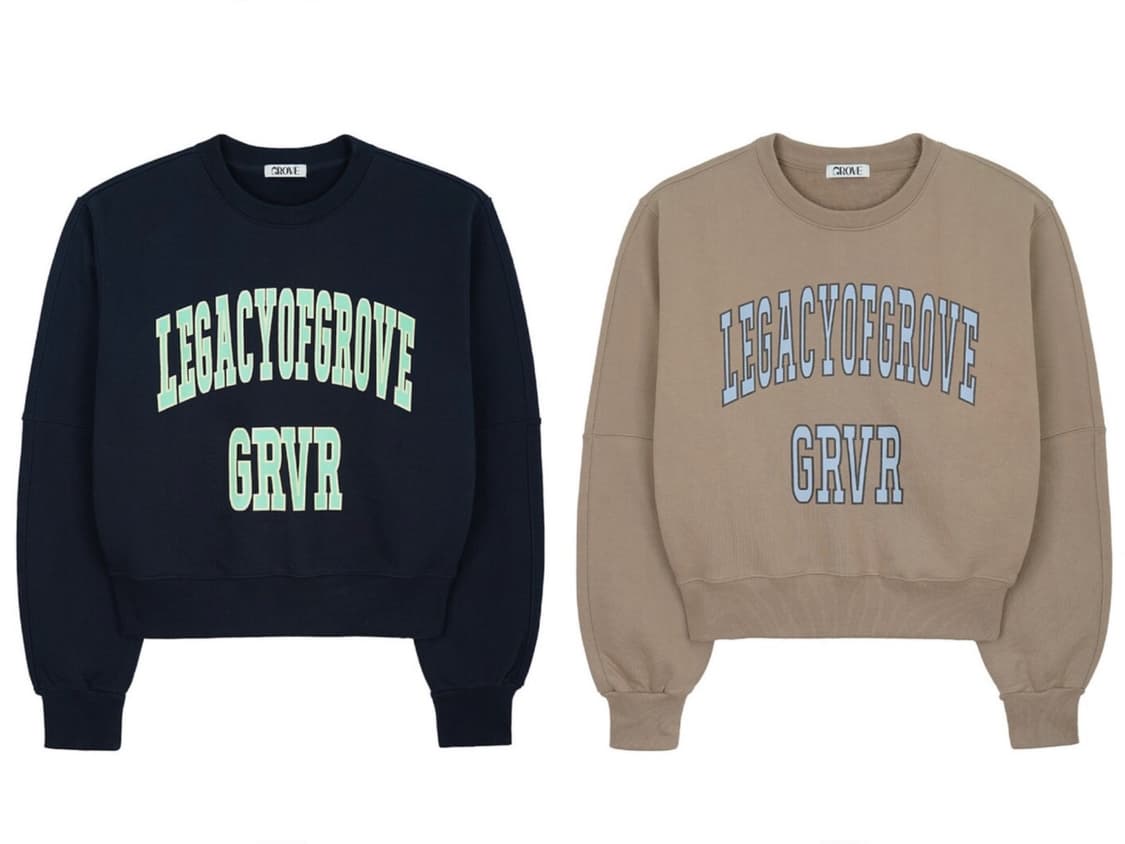 그로브 LEGACY 맨투맨 네이비, 베이지 [차정원 착용] 상품이미지1