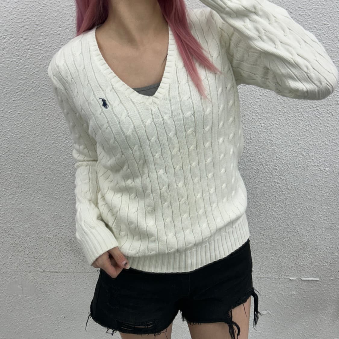 폴로 랄프로렌 네이비포니 화이트 꽈배기 니트 M 상품이미지2