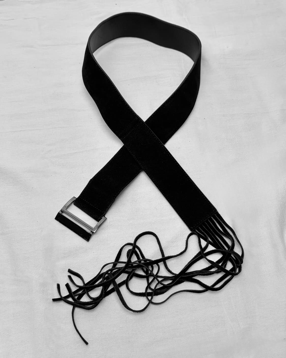 Real leather black suede fringe belt 상품이미지2