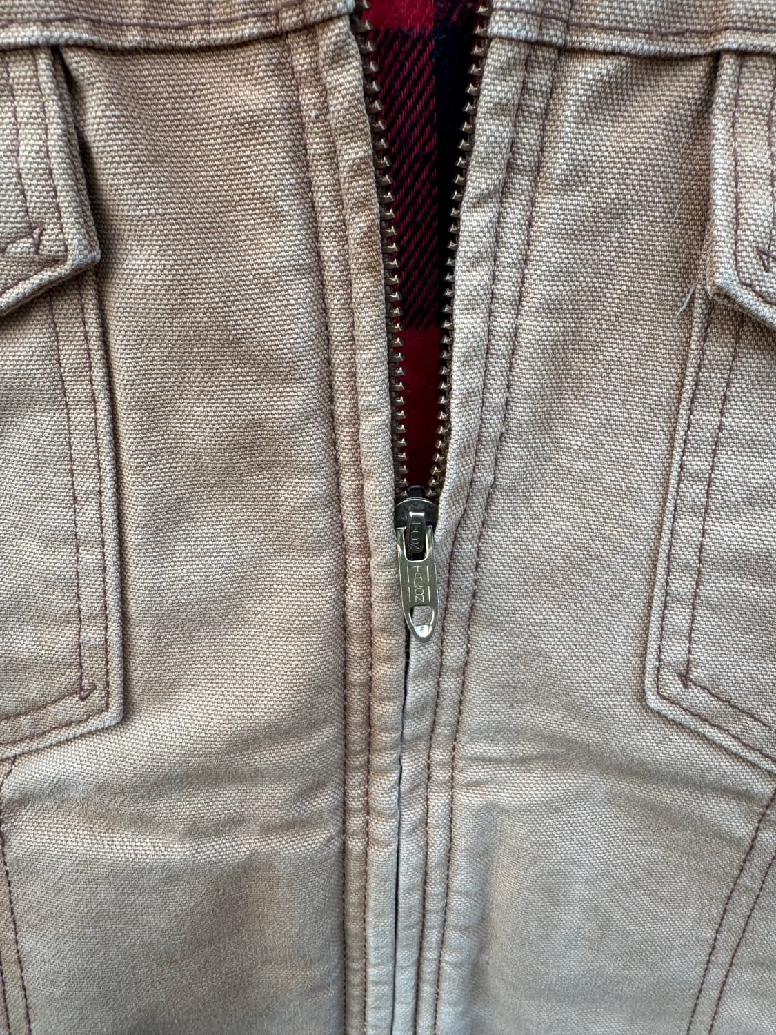 70s 키임페리얼 버팔로 체크 페이딩 캔버스원단 트러커 워크 자켓 상품이미지6