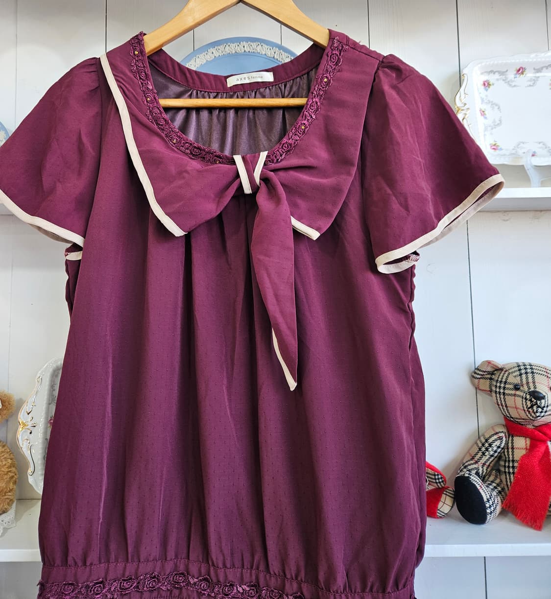 엑시즈팜(Axes Femme) 와인 레이어드 리본 원피스 상품이미지3