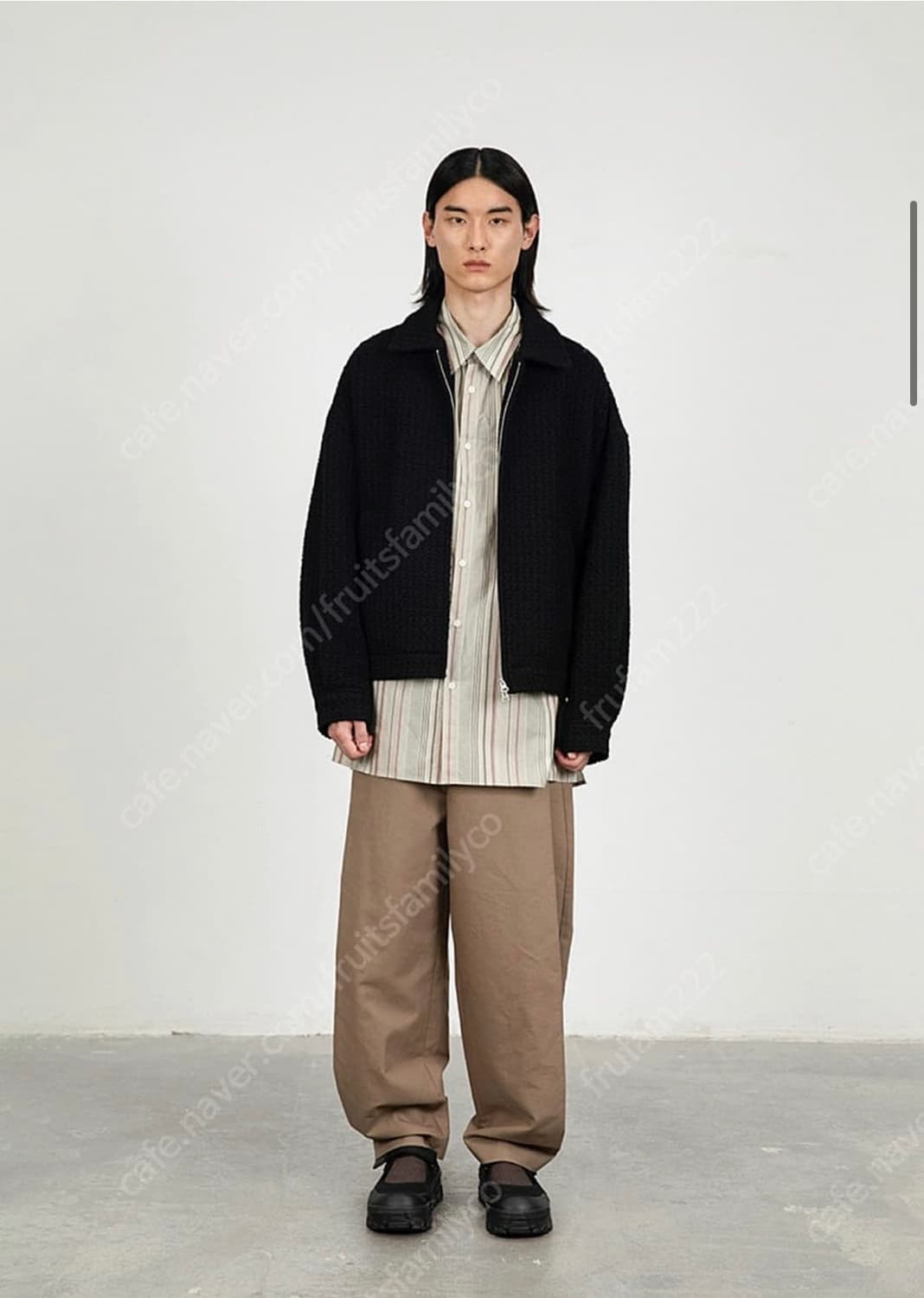 아모멘토 트위드 집업 블루종 블랙 L사이즈 판매 상품이미지3