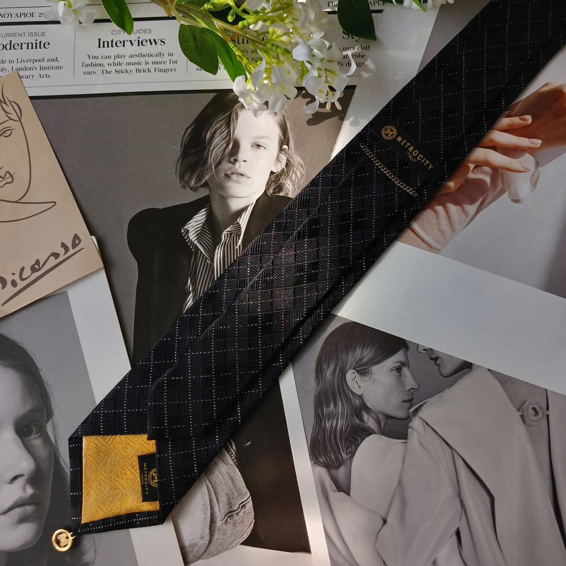 메트로시티 실크 블랙 체크 패턴 넥타이 7cm A등급 A19794 상품이미지4