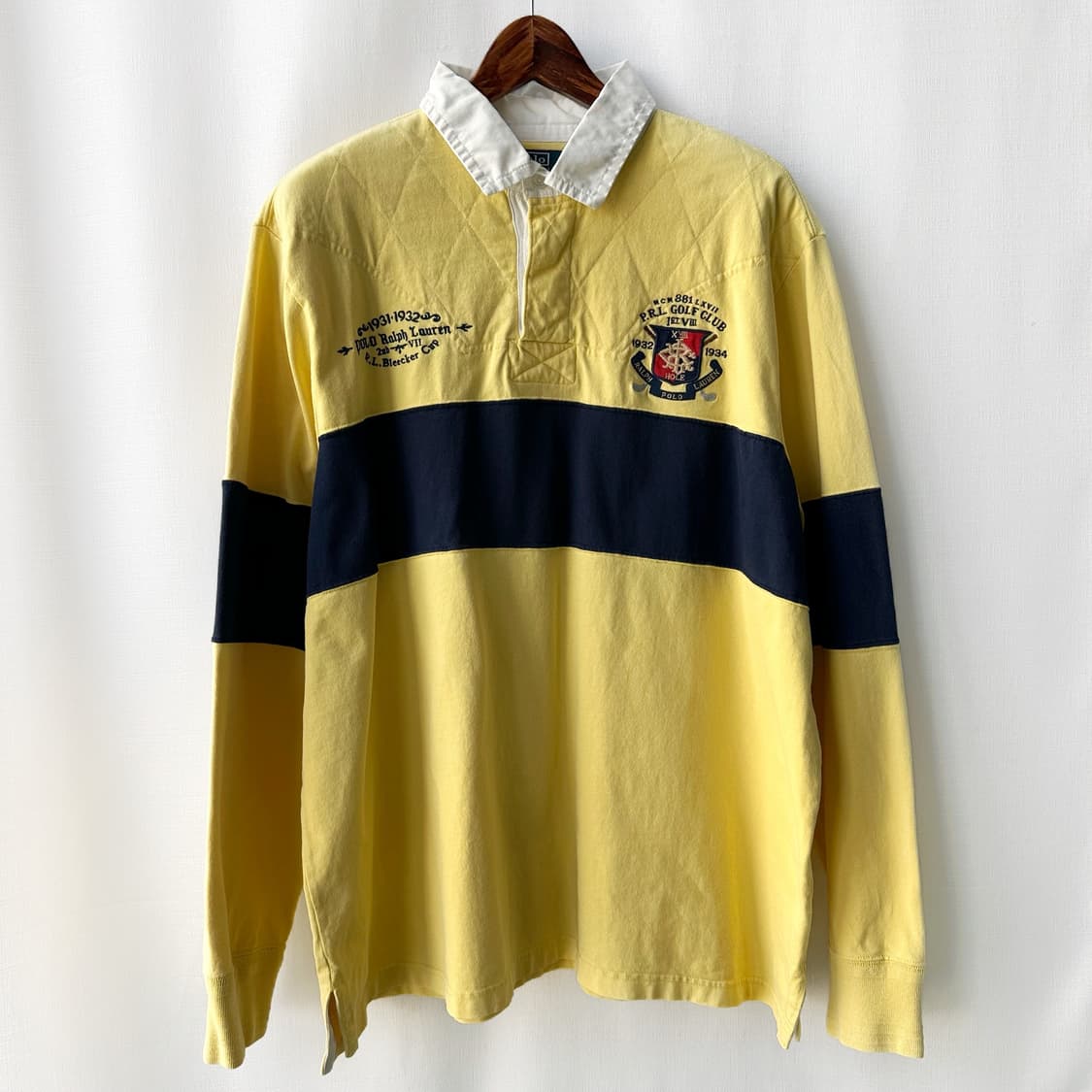 폴로 랄프로렌 럭비 카라티 옐로우 네이비 커스텀핏 XXL 상품이미지1