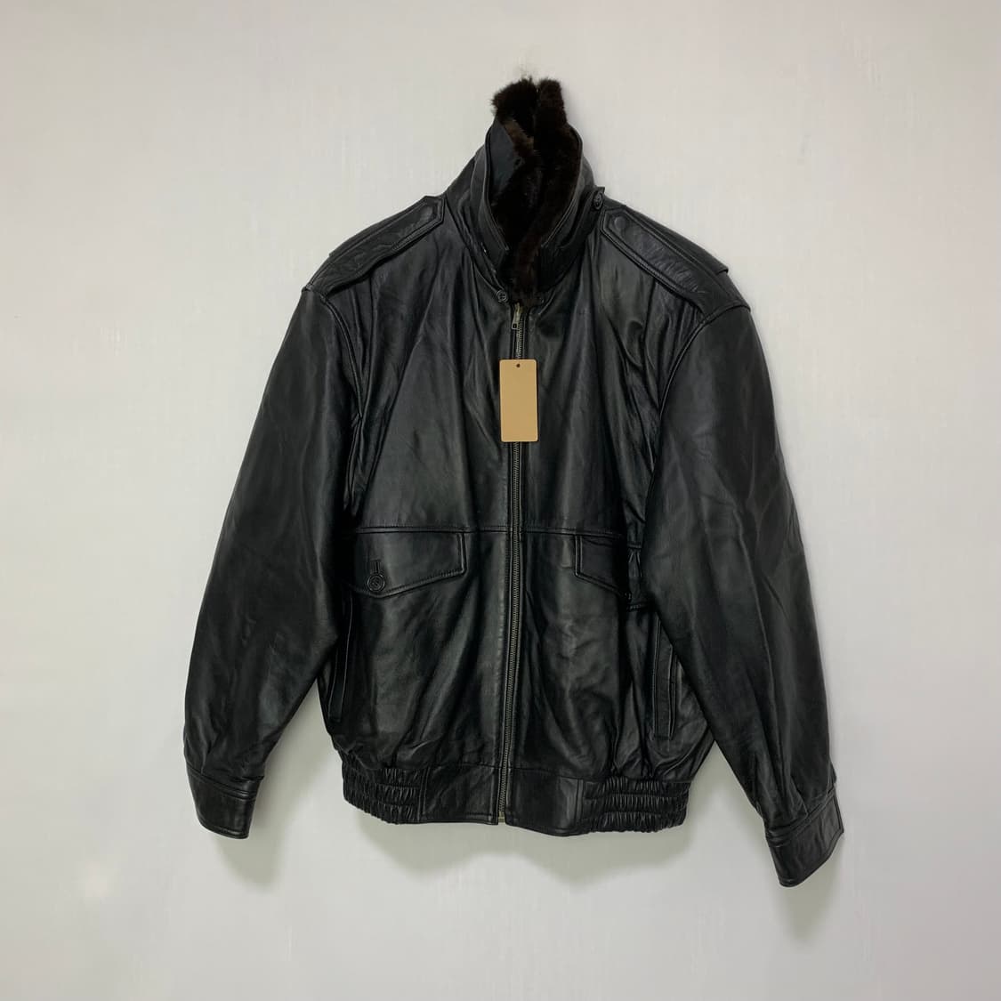 빈티지 양가죽 밍크 퍼 배색 봄버 레더 자켓 블랙 오버핏 상품이미지10