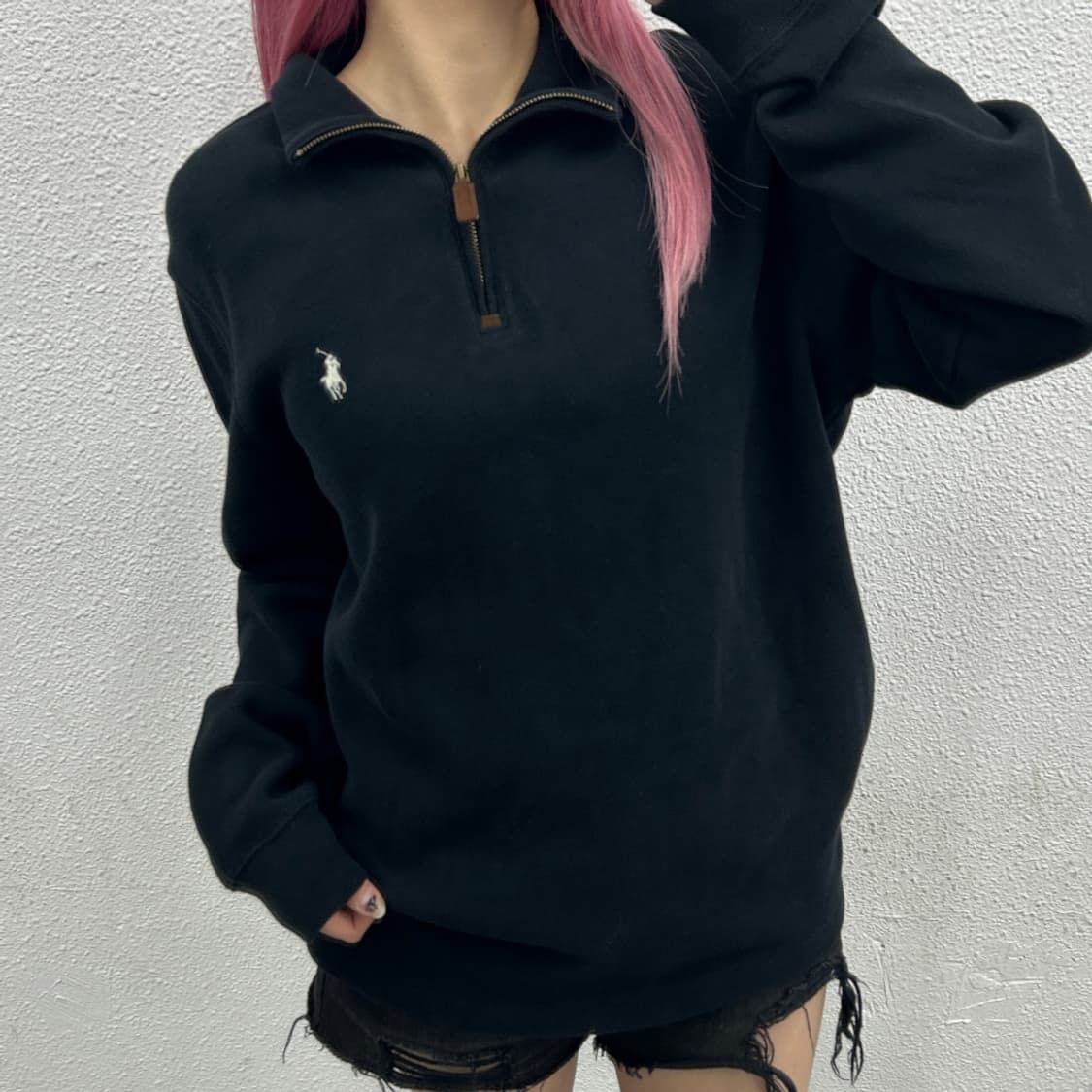 폴로 랄프로렌 화이트포니 블랙 반집업 M 상품이미지1