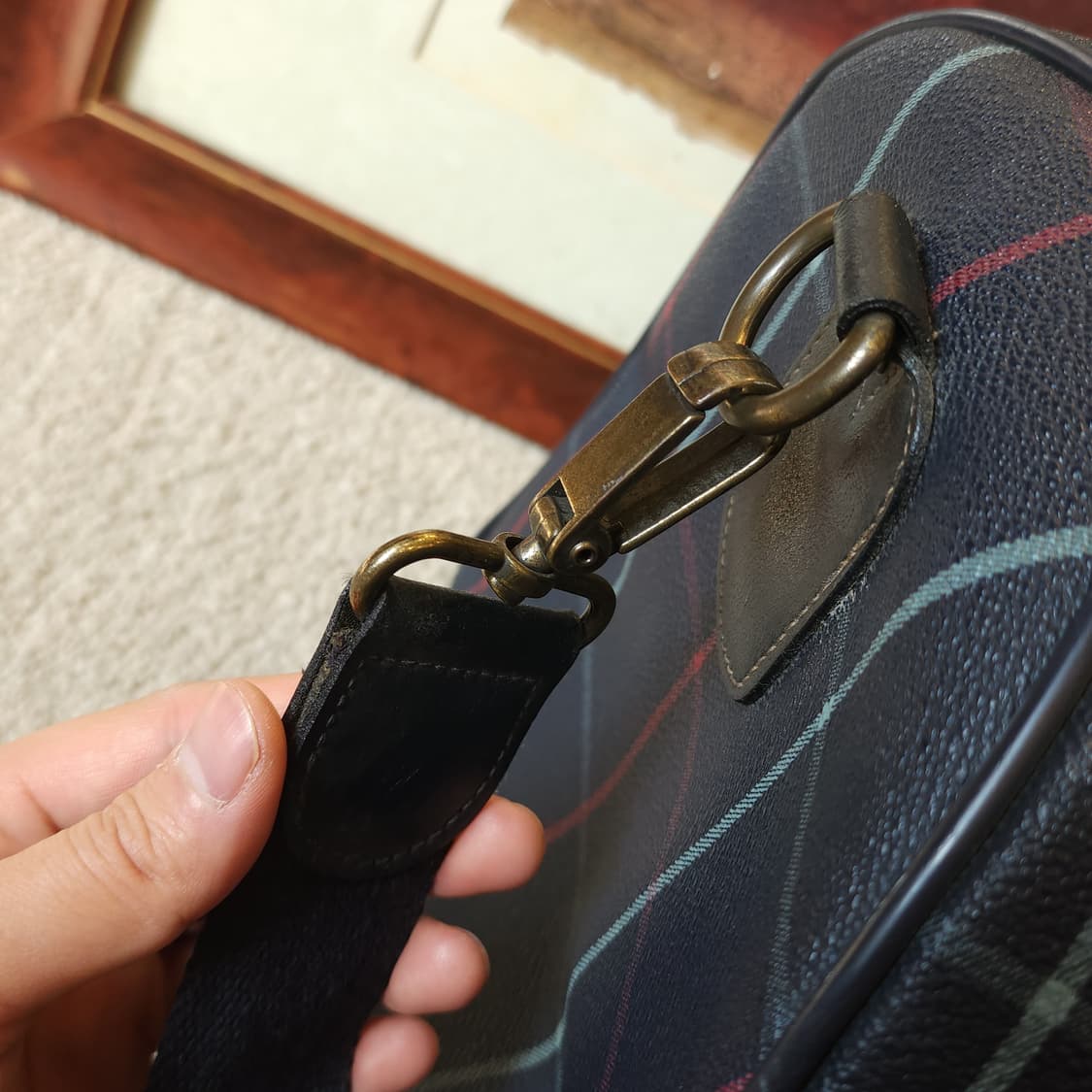 90s 버버리 위크엔드 더플백 잉글랜드 체크 pvc 레더 트레블 백 상품이미지6