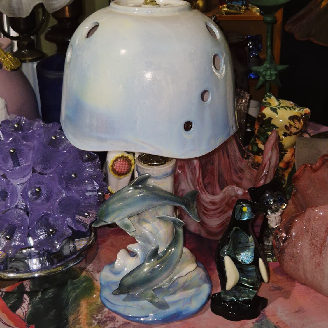 80s 가토 공예 도자기 돌고래 오로라 스탠드 램프 상품이미지9