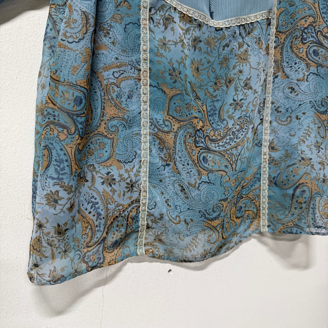 VTG 빈티지 뮤트톤 민트 페이즐리 패턴 쉬폰 블라우스 상품이미지5