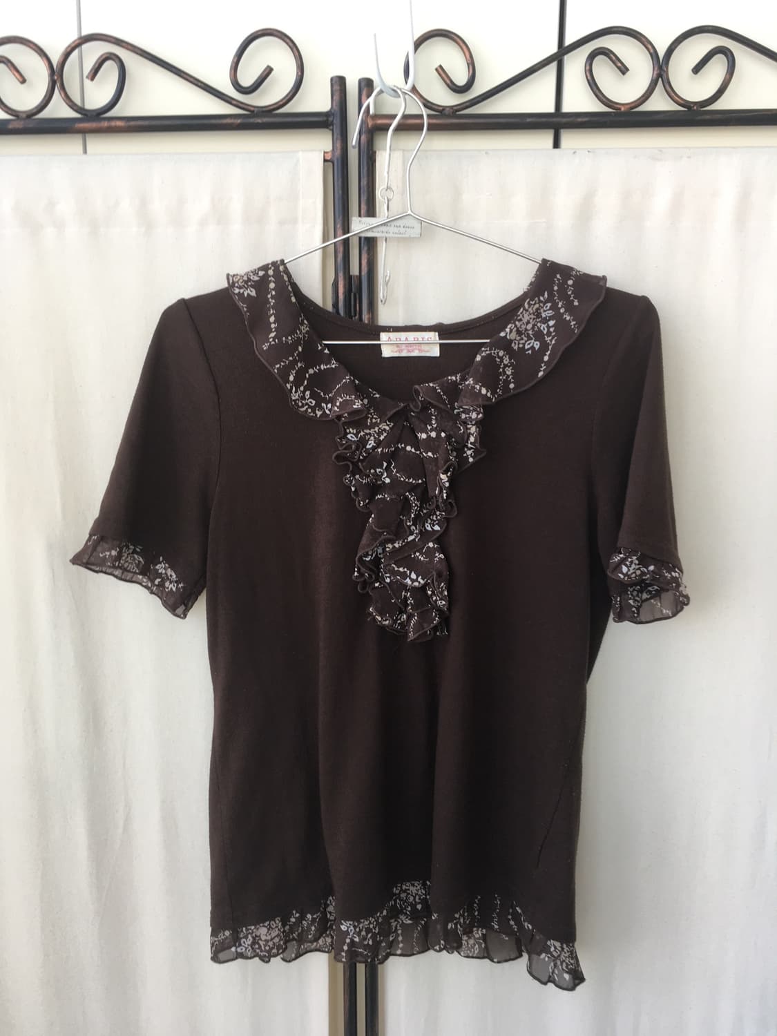 jpn vintage brown shirring frill blouse  상품이미지7