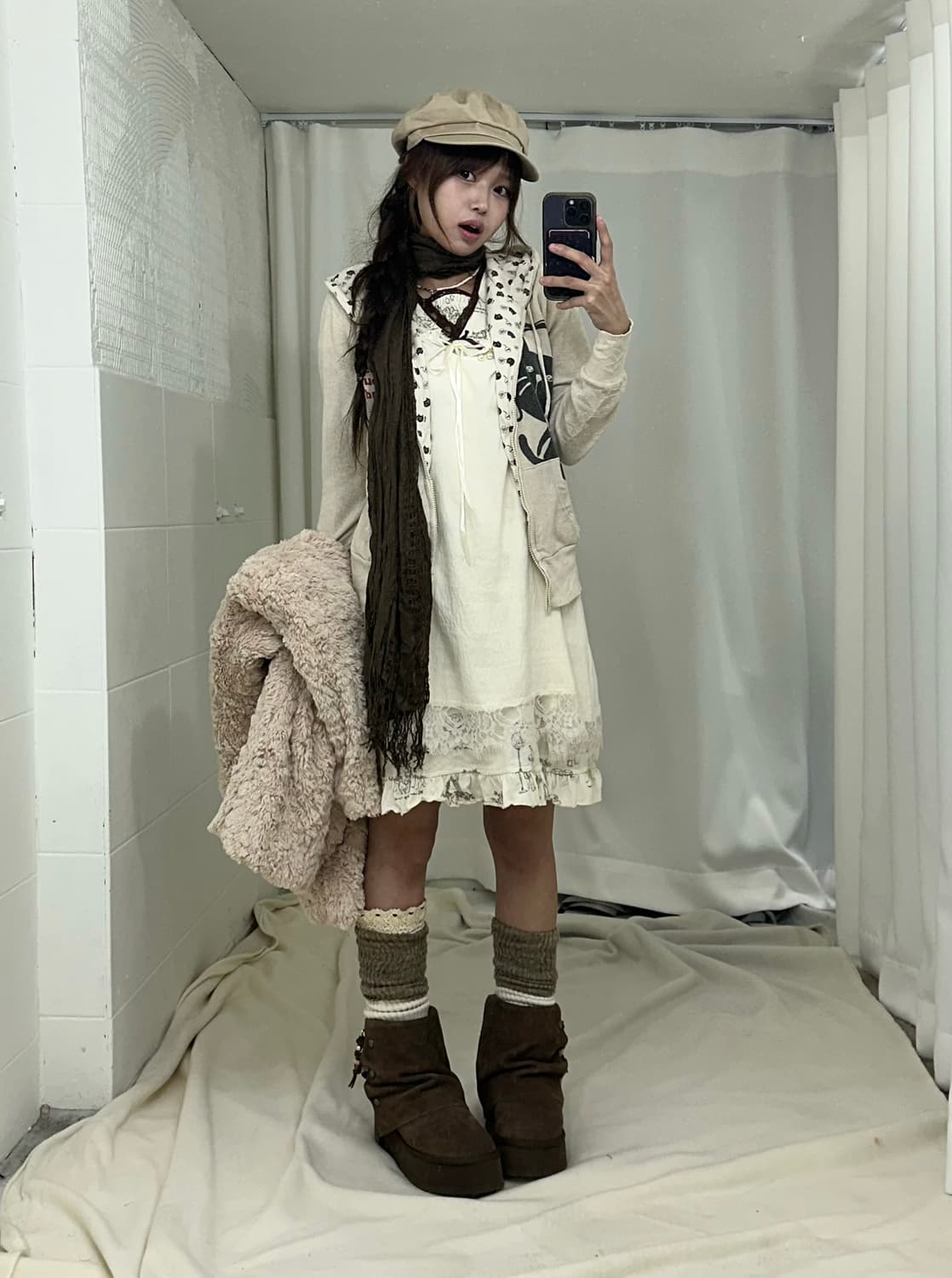 빈티지 베이이 퍼 코트 페어리 네코 모리걸 코디세트 상품이미지3