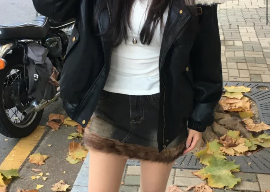 더헤브릿) 홀리 퍼 데님 스커트 상품이미지2