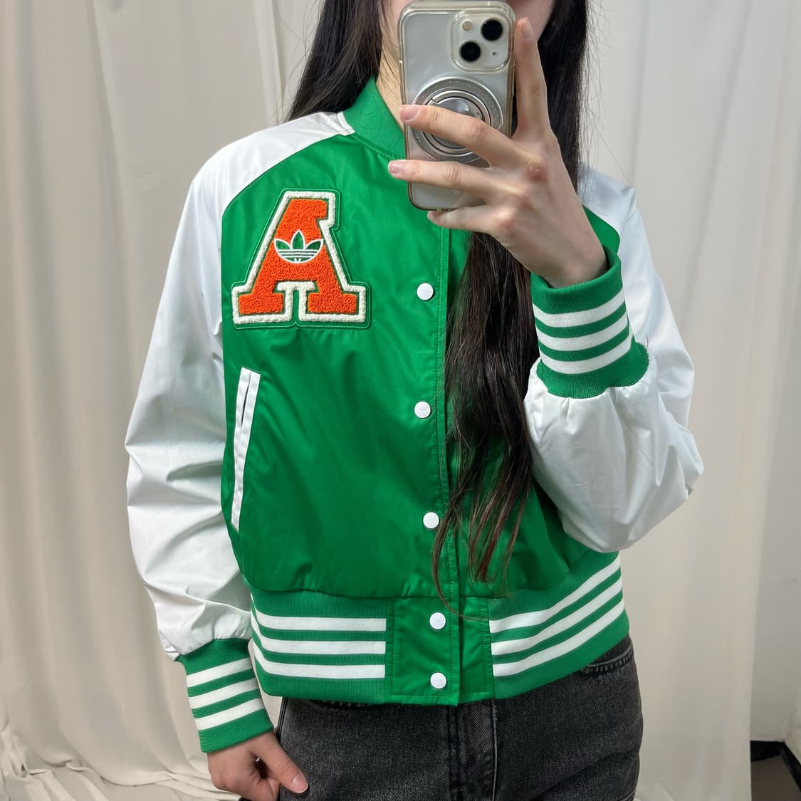 Adidas Green Varsity Bomber Jacket 상품이미지3