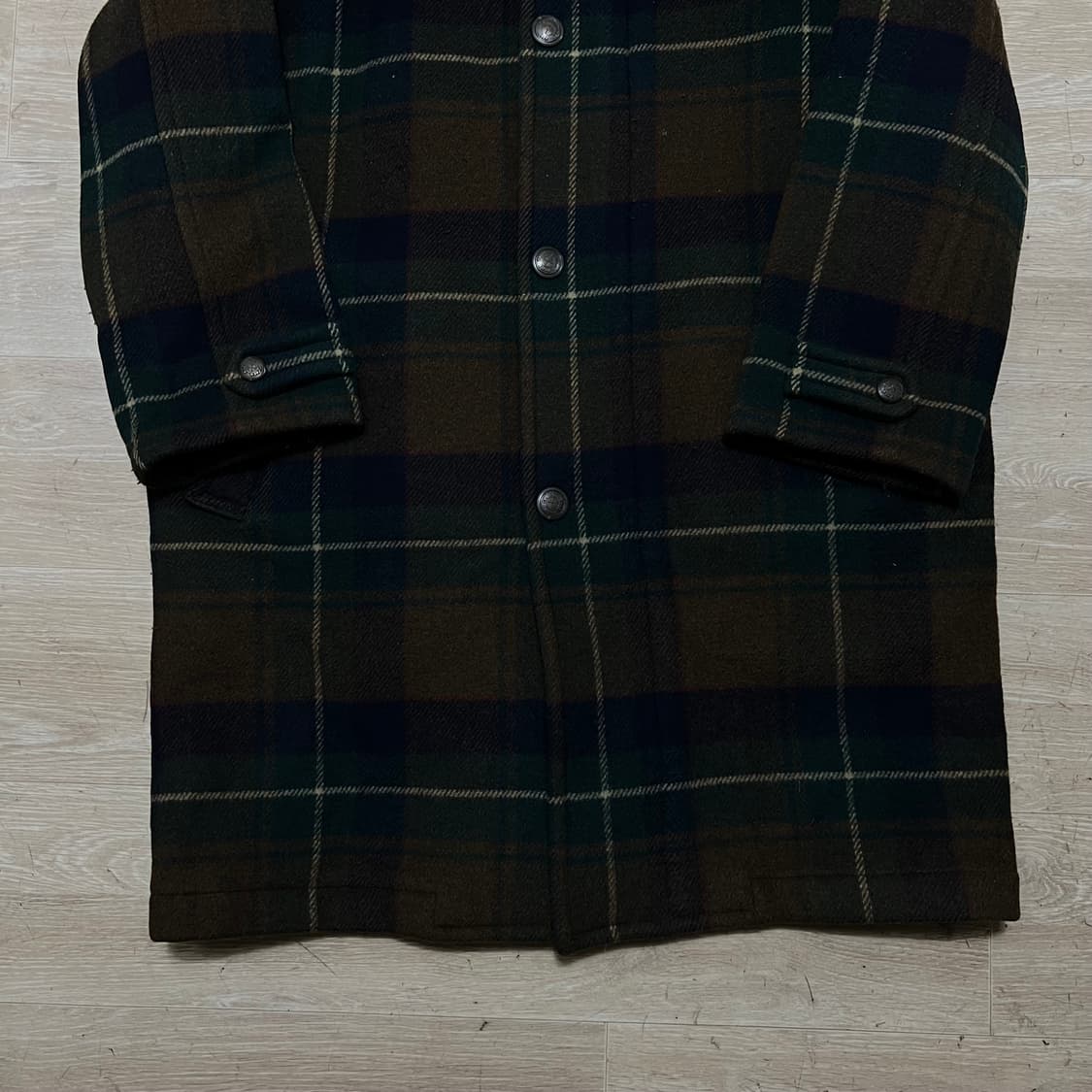 올젠 체크 후드 울 싱글 브레스티트 코트 [브라운] M/95 상품이미지3