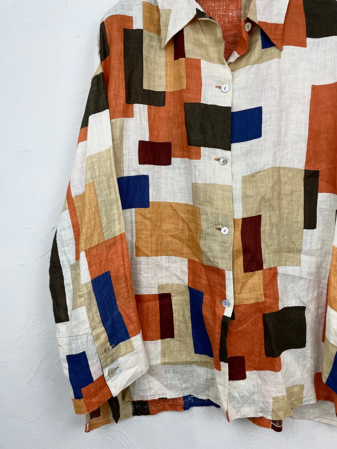90s DONNA crre 컬러블록 리넨 셔츠(MADE IN ITALY) 상품이미지2