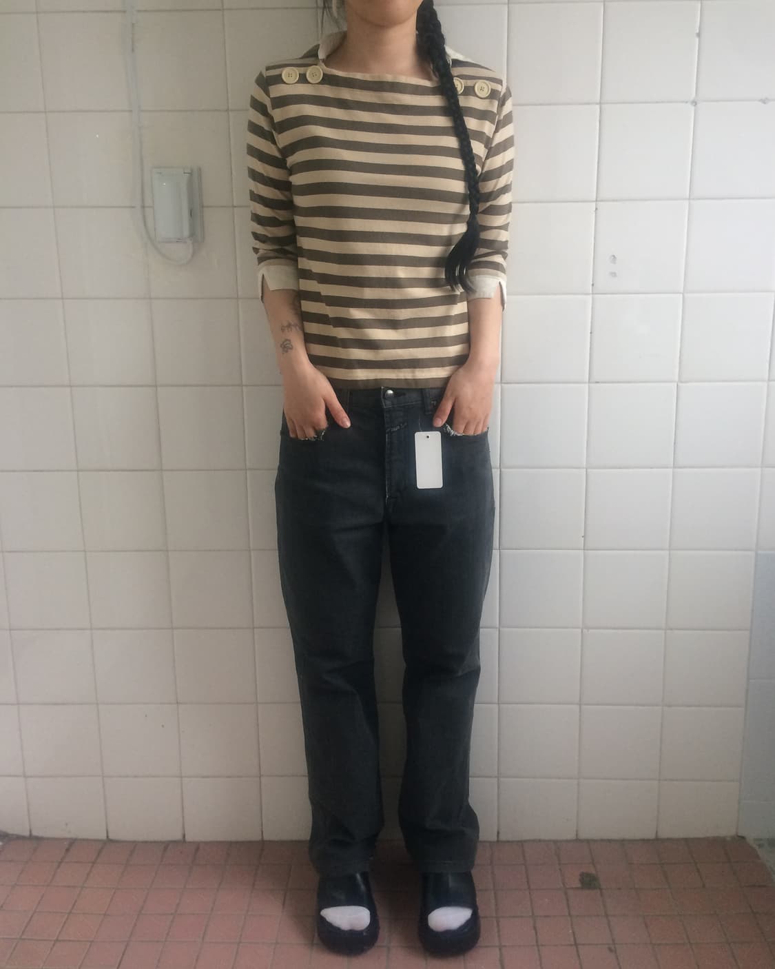 Button point stripe pattern top 상품이미지1
