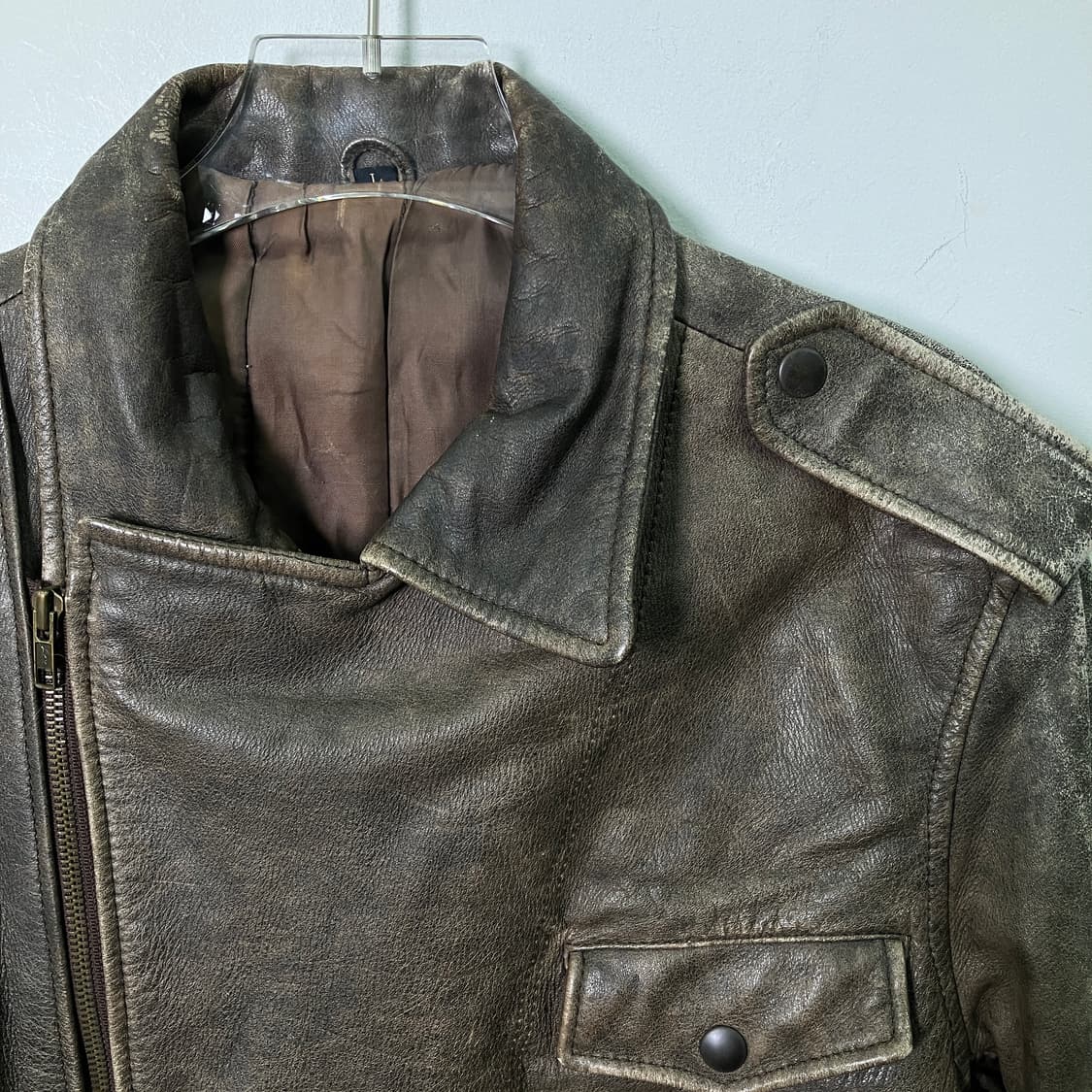 VTG 빈티지 브라운 소가죽 라이더 자켓 L 상품이미지3