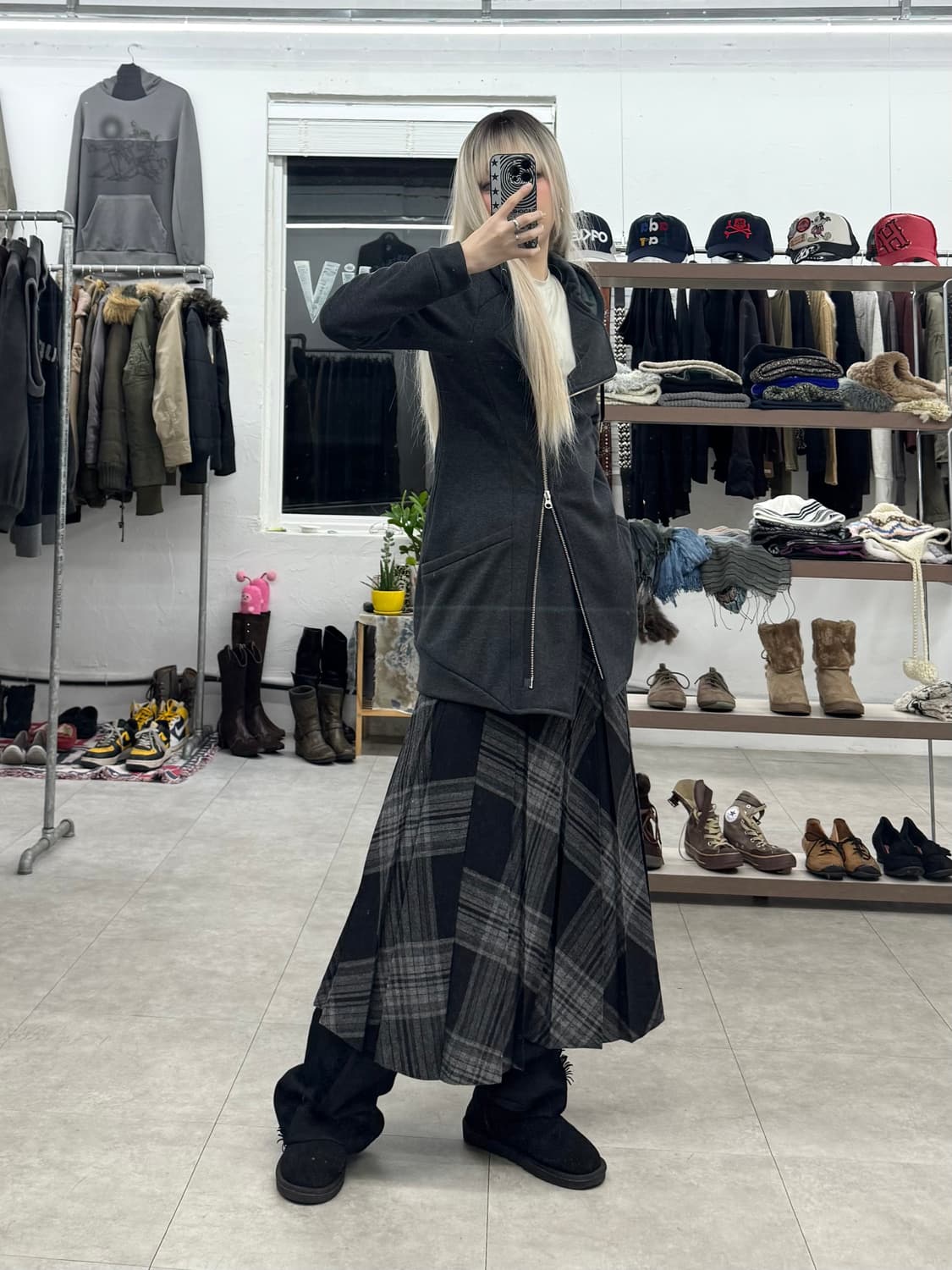 JPN 체크 플리츠 롱 스커트 상품이미지2