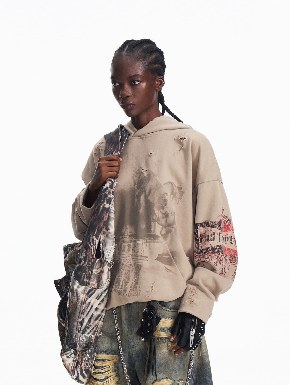 빈티지 무드 프린팅 디스트로이드 후드  상품이미지5