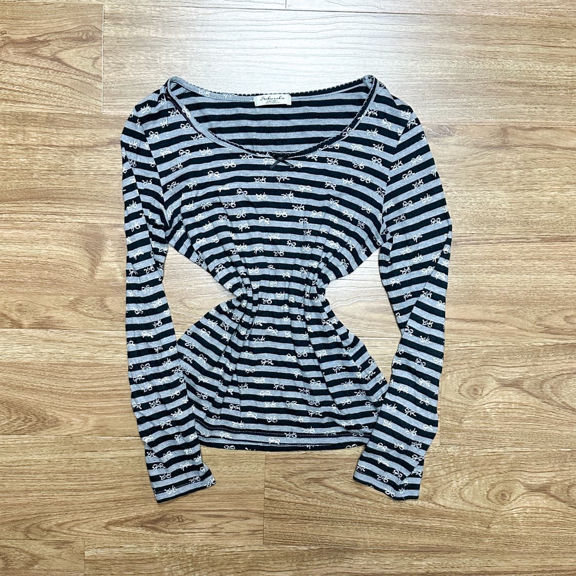 빈티지 스트라이프 리본 티셔츠 히메갸루 로걀 모리걸 발레코어 긱시크 고딕 상품이미지1