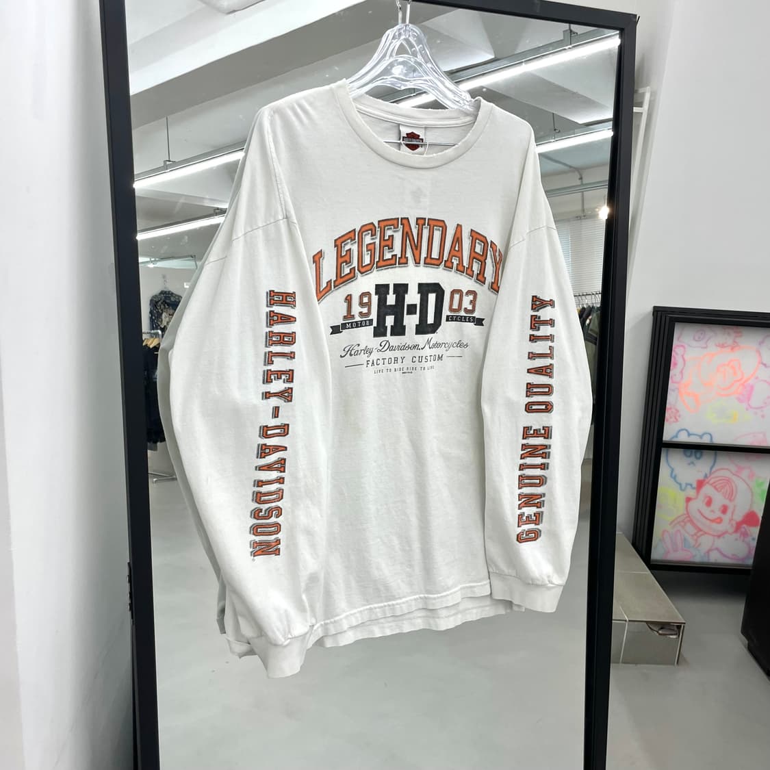 할리데이비슨 빅로고 빈티지 바이크 그래픽 롱슬리브 긴팔 티셔츠 화이트 상품이미지2