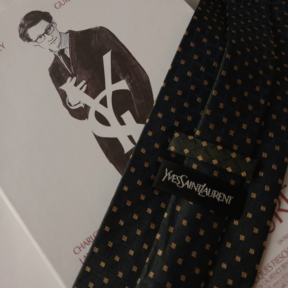 입생로랑 실크 다크그린 골드 패턴 넥타이 9.9cm A+등급 A19087 상품이미지7