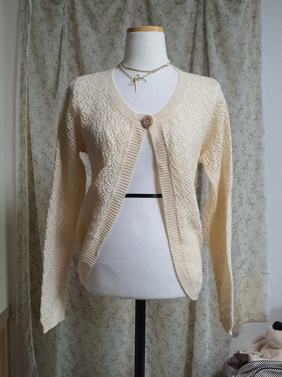 [일본빈티지] 아이보리 펀칭 니트 가디건 상품이미지1