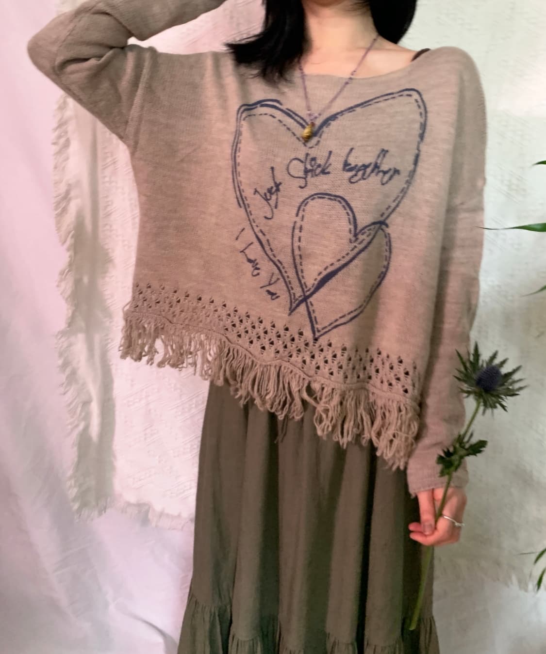 하트 테슬 크롭 니트 상품이미지2