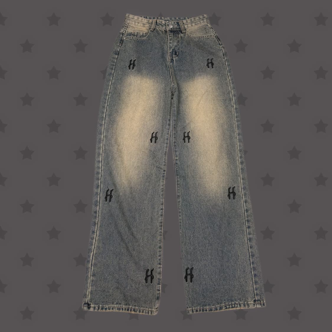 일본 빈티지 워싱 핀터레스트 h 레터링 디테일 데님 와이드 팬츠  상품이미지1